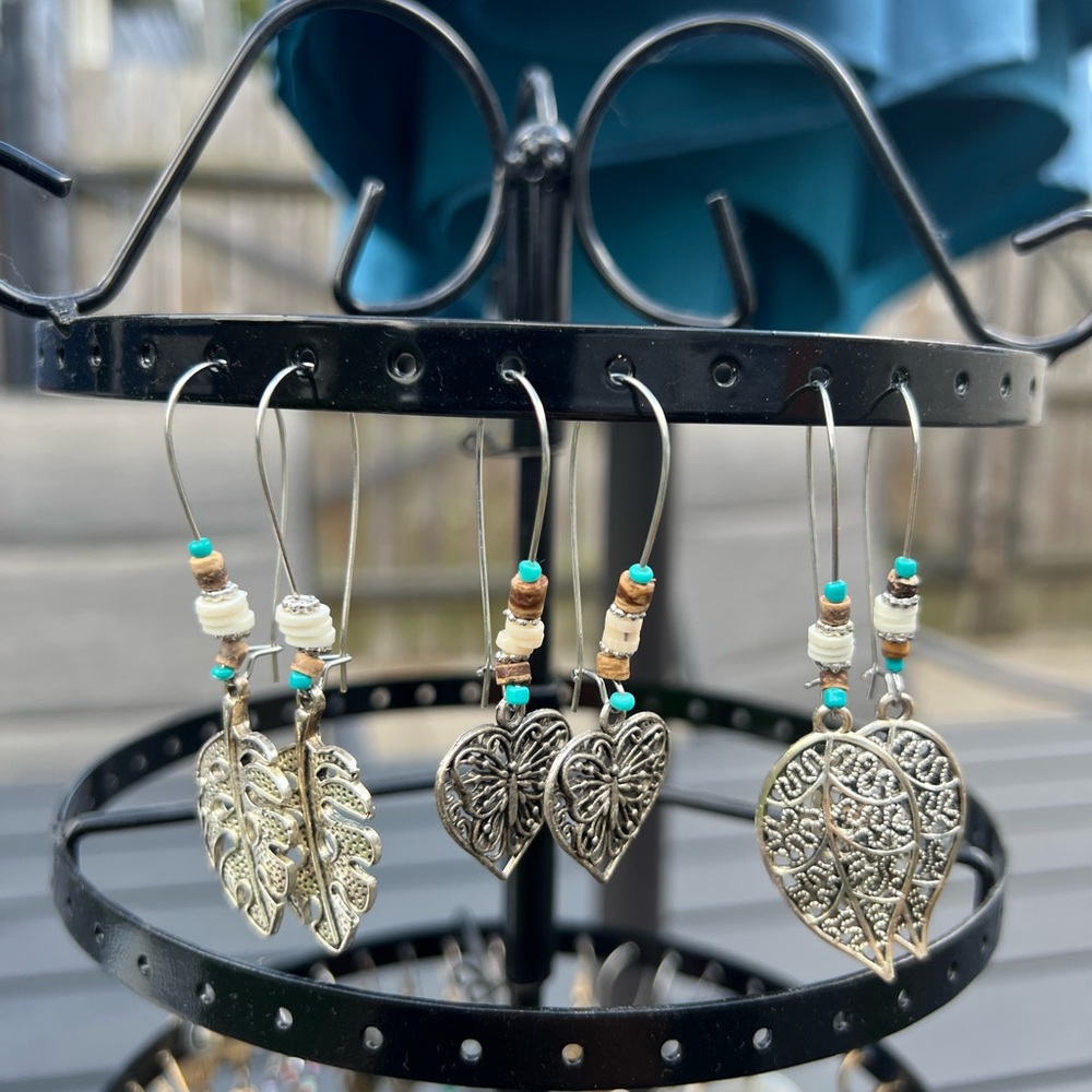 Three pairs of beaded boho earrings